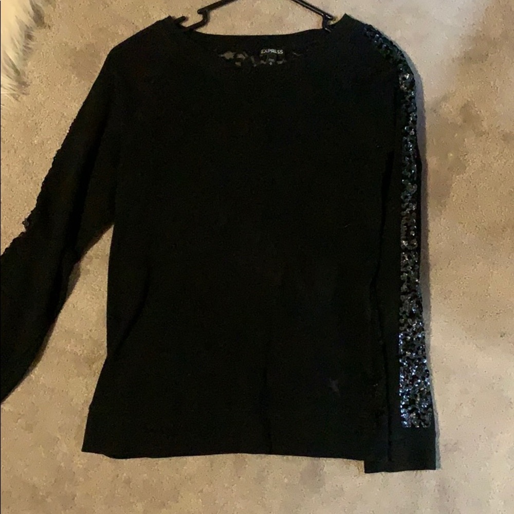 Express black sweater with lace back